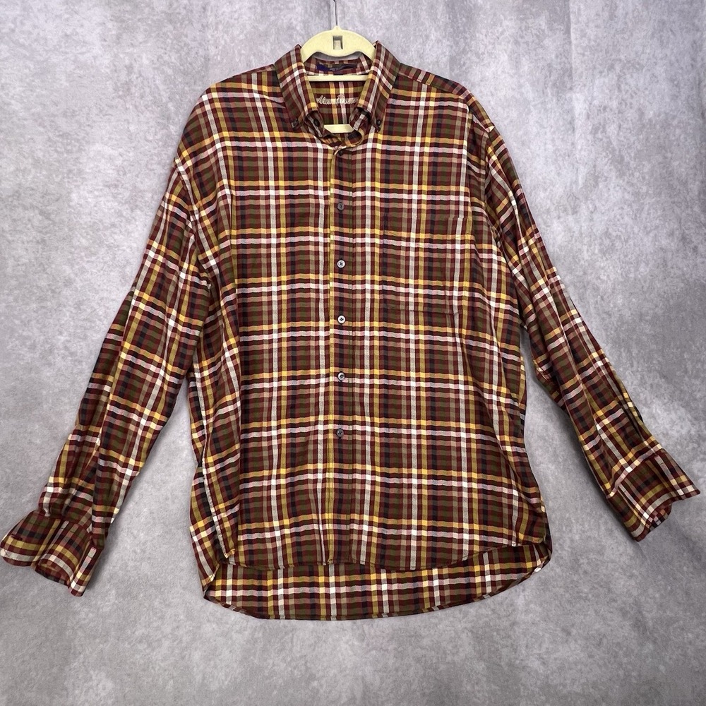 Alan Flusser Men's Large Plaid Button Up Shirt Long Sleeve 100% Cotton